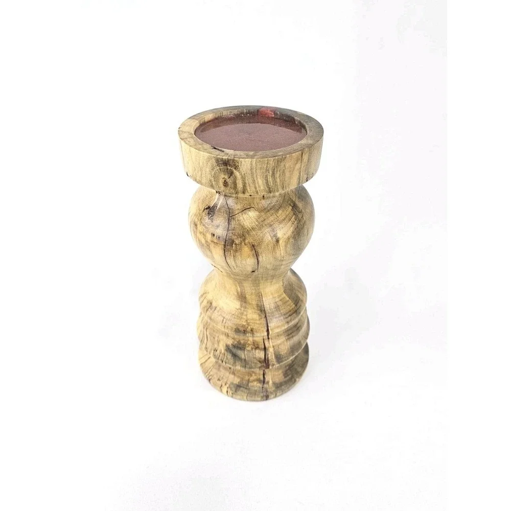 Pillar candle holder Spalted Wood fiery red resin Farmhouse Country Decor‎ Gift